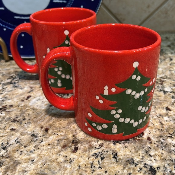 Vintage Waechtersbach West Germany Mug Christmas Tree Red Green Holiday Set of 2 - Picture 2 of 4